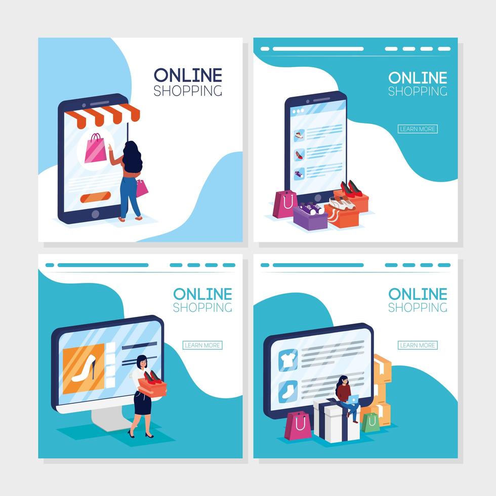 online winkelen en e-commerce-bannerset vector
