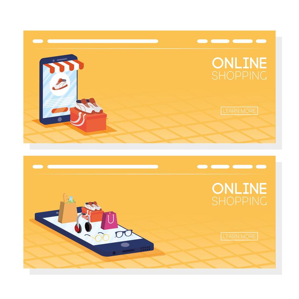 online winkelen en e-commerce-bannerset vector