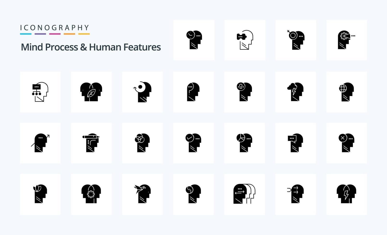 25 geest werkwijze en menselijk Kenmerken solide glyph icoon pak vector