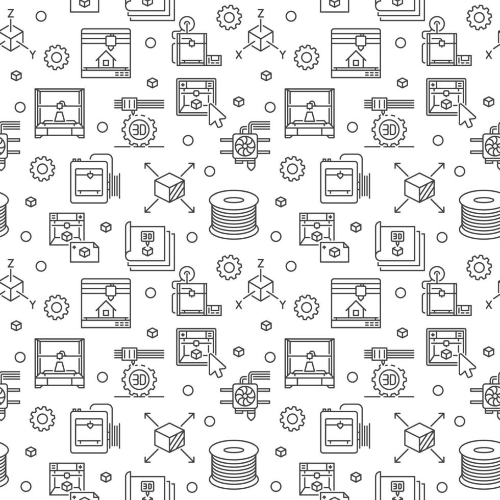 3d het drukken vector schets naadloos patroon. additief fabricage achtergrond