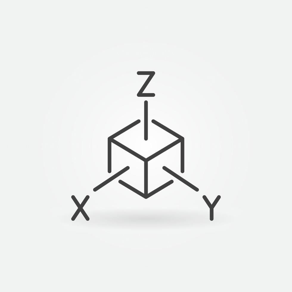 xyz as kubus vector tridimensional coördineren ruimten lijn icoon