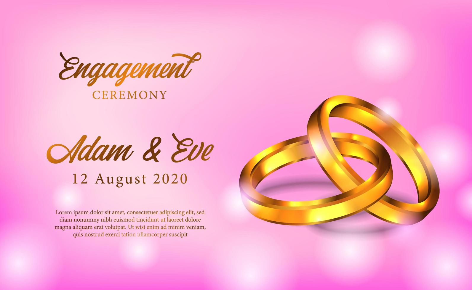 3D-gouden ringverloving voorstellen bruiloft romantische poster vector