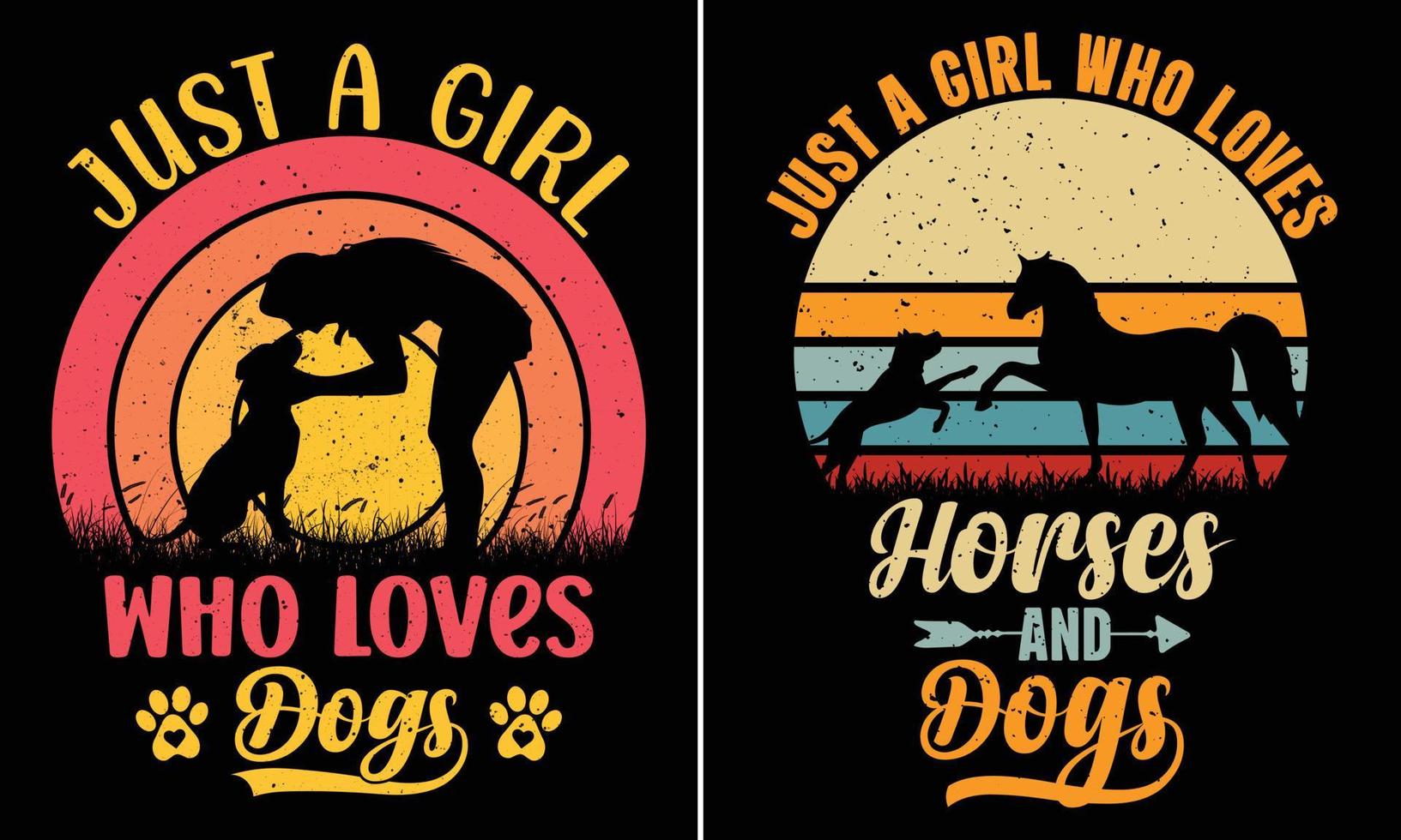 alleen maar een meisje wie liefdes honden, alleen maar een meisje wie liefdes paarden en honden, retro wijnoogst zonsondergang t-shirt ontwerp vector