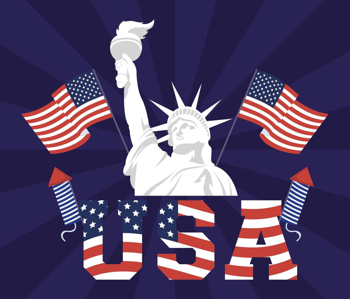 usa onafhankelijkheidsdag poster met vrijheidsbeeld vector