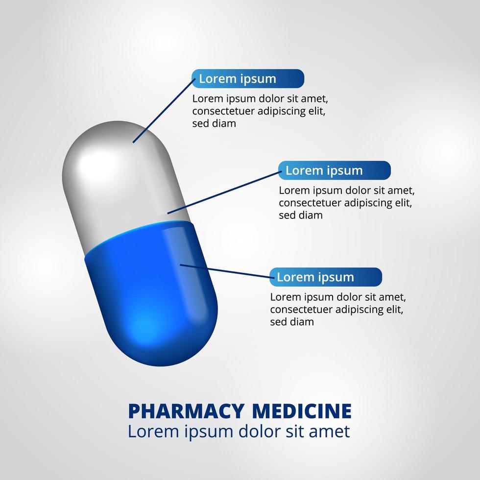 3D-capsule pil geneeskunde apotheek infographic datavisualisatie vector