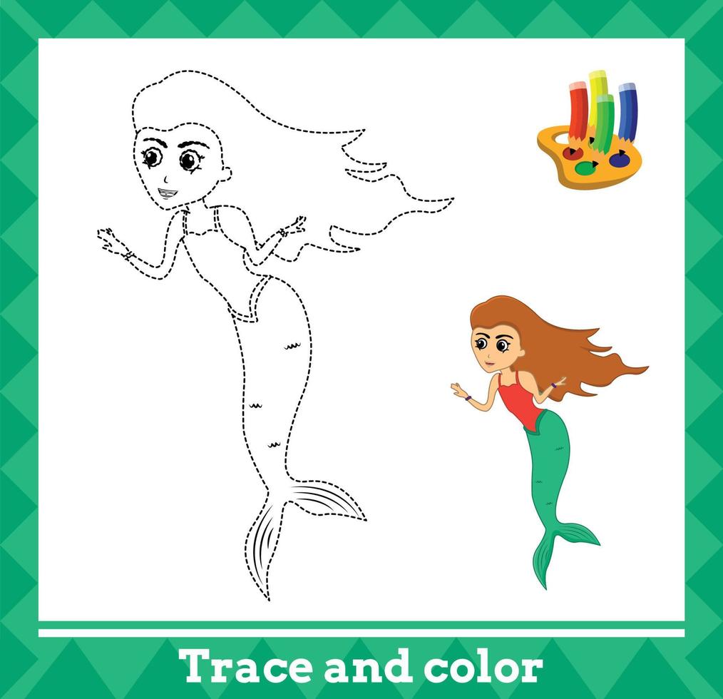 spoor en kleur voor kinderen, meermin Nee 17 vector illustratie.