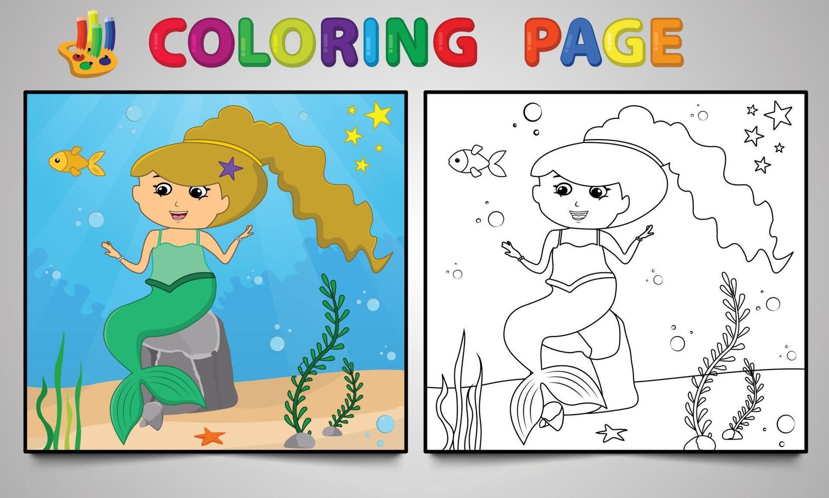 tekenfilm meermin kleur bladzijde Nee 11 kinderen werkzaamheid bladzijde met lijn kunst vector illustratie