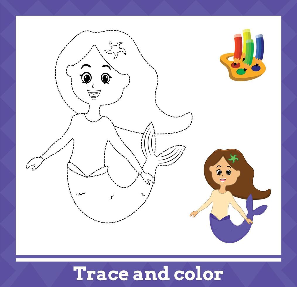 spoor en kleur voor kinderen, meermin Nee 7 vector illustratie.