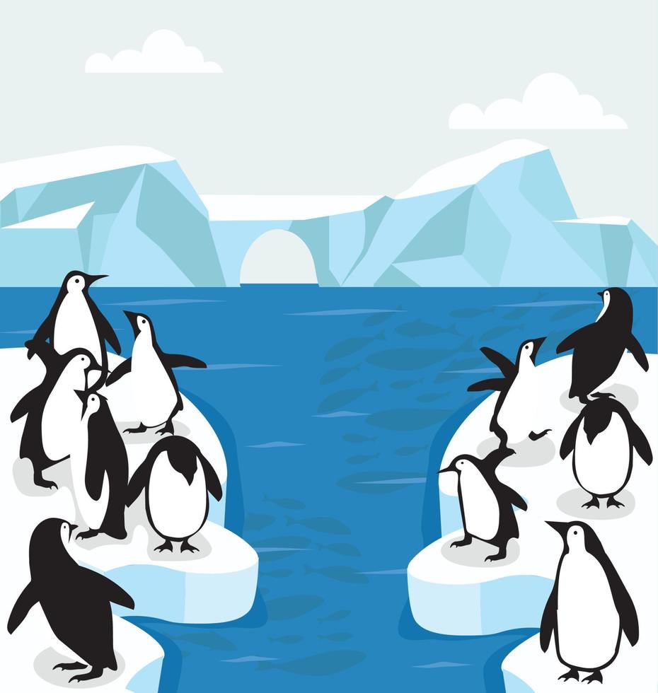 noorden pool arctisch pinguïns groep vector
