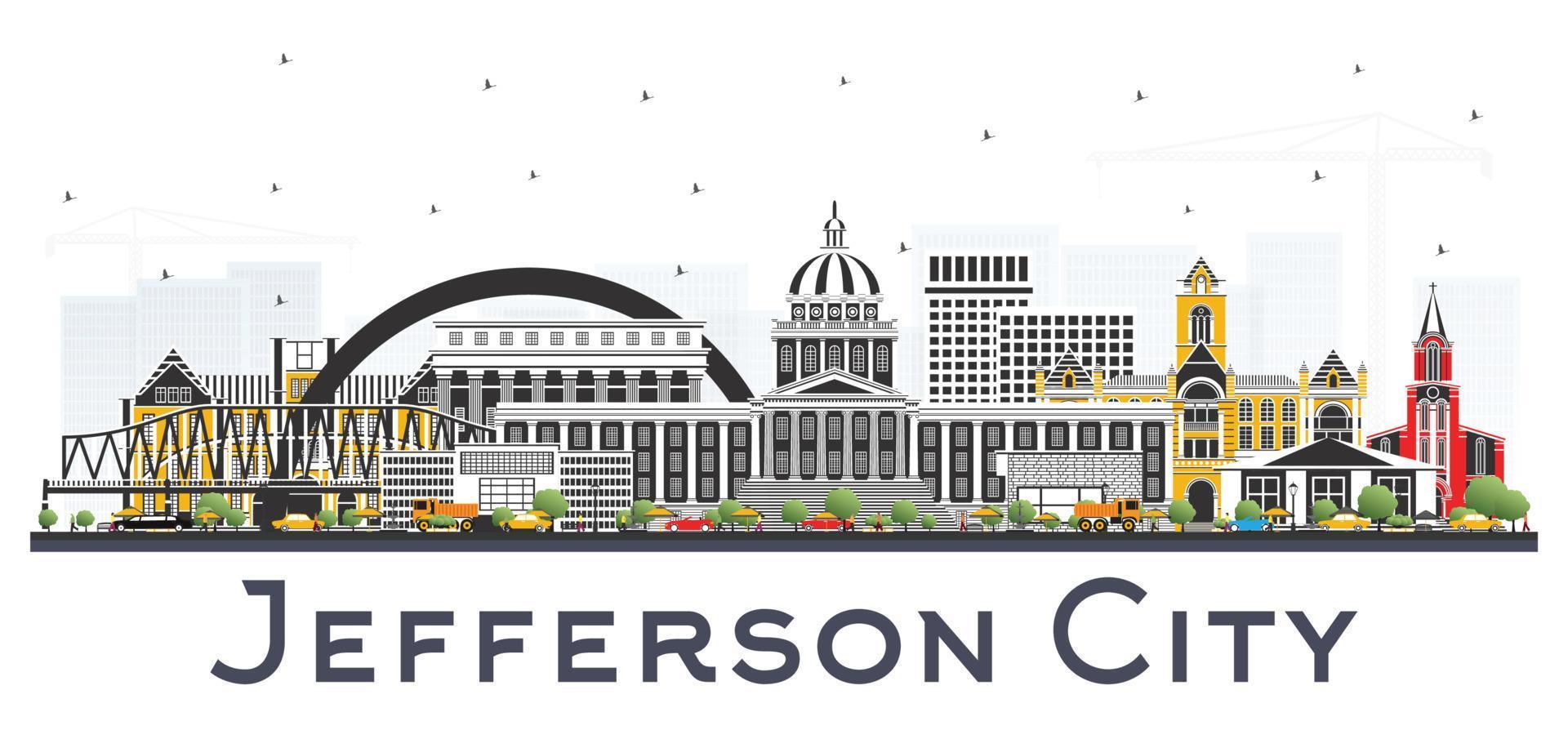 Jefferson stad Missouri horizon met kleur gebouwen geïsoleerd Aan wit. vector