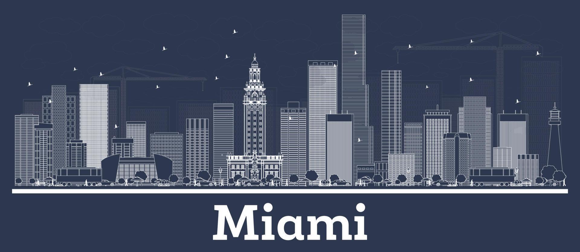 schets Miami Florida stad horizon met wit gebouwen. vector