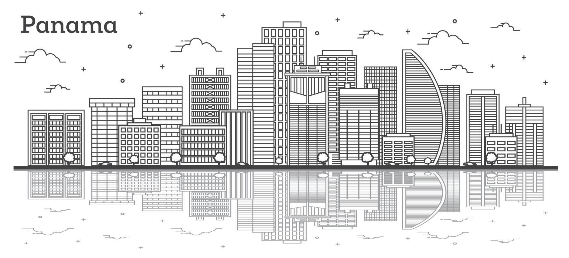 schets Panama stad horizon met modern gebouwen en reflecties geïsoleerd Aan wit. vector