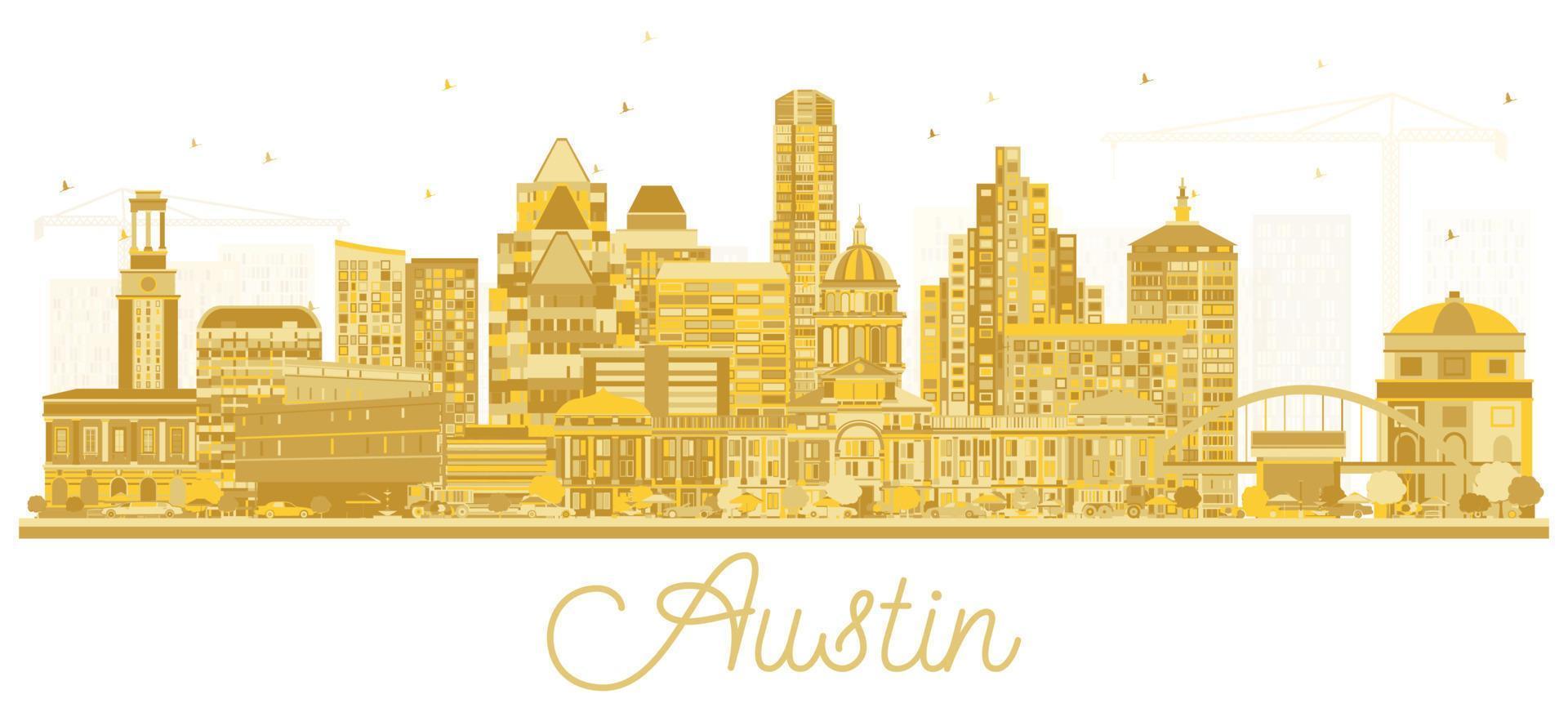 Austin Texas Verenigde Staten van Amerika stad horizon silhouet met gouden gebouwen geïsoleerd Aan wit. vector