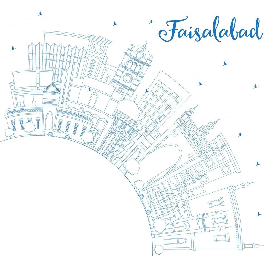 schets faisalabad Pakistan stad horizon met blauw gebouwen en kopiëren ruimte. vector