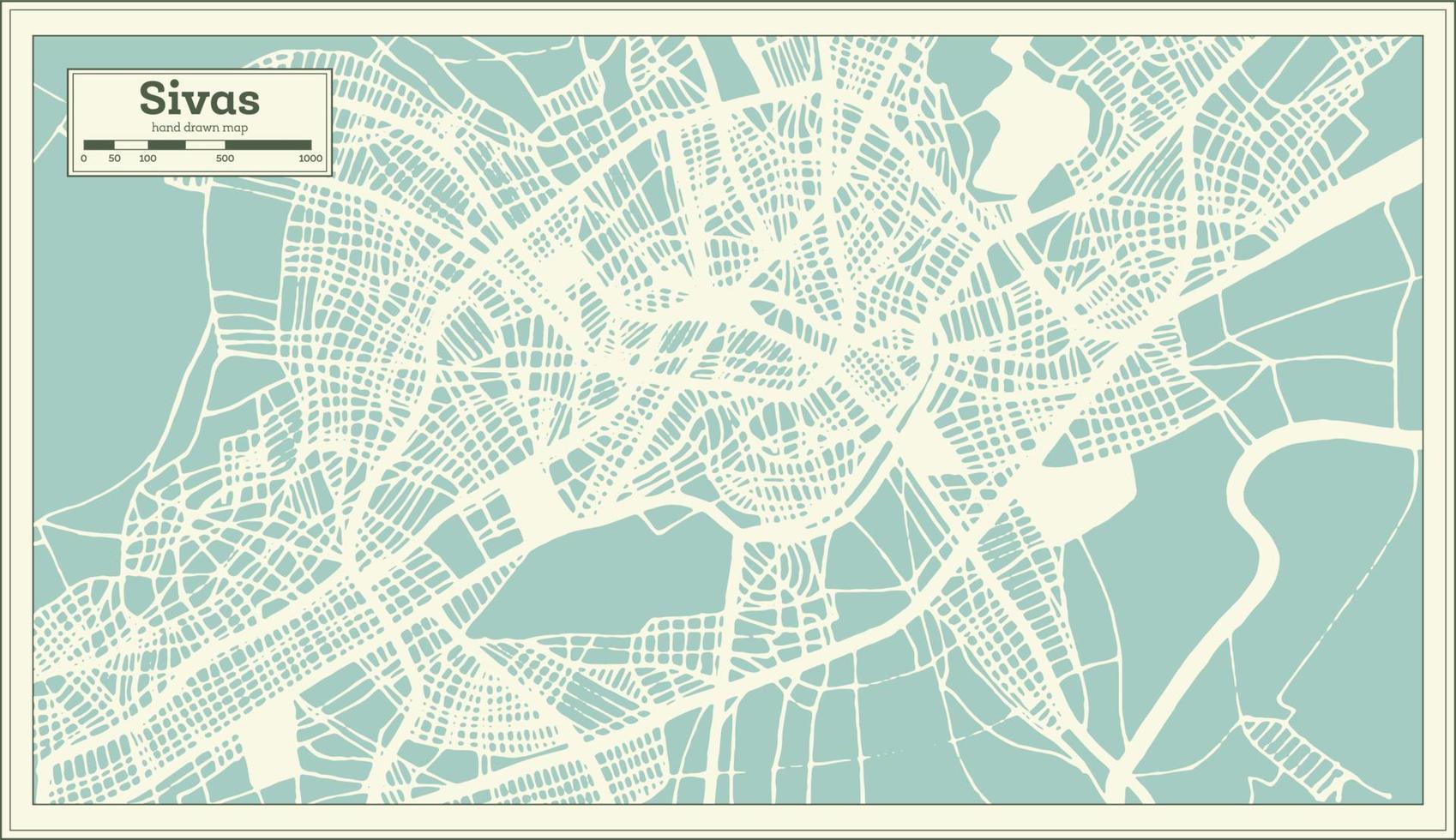 siva's kalkoen stad kaart in retro stijl. schets kaart. vector