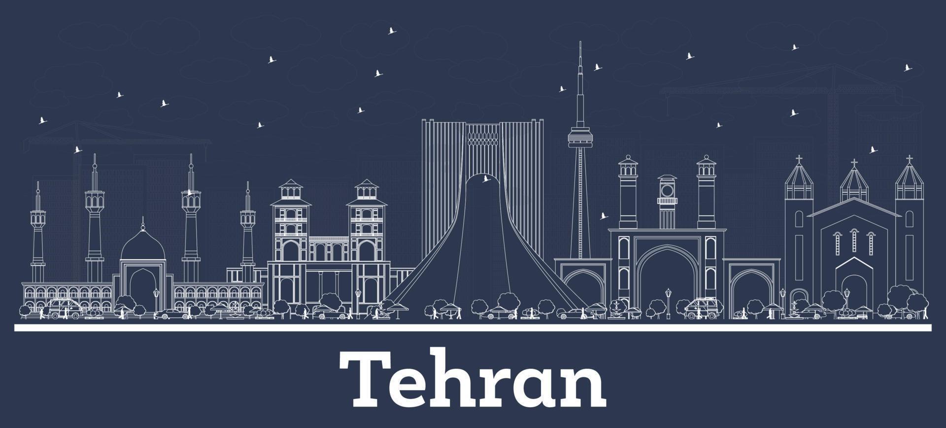 schets Teheran ik rende stad horizon met wit gebouwen. vector