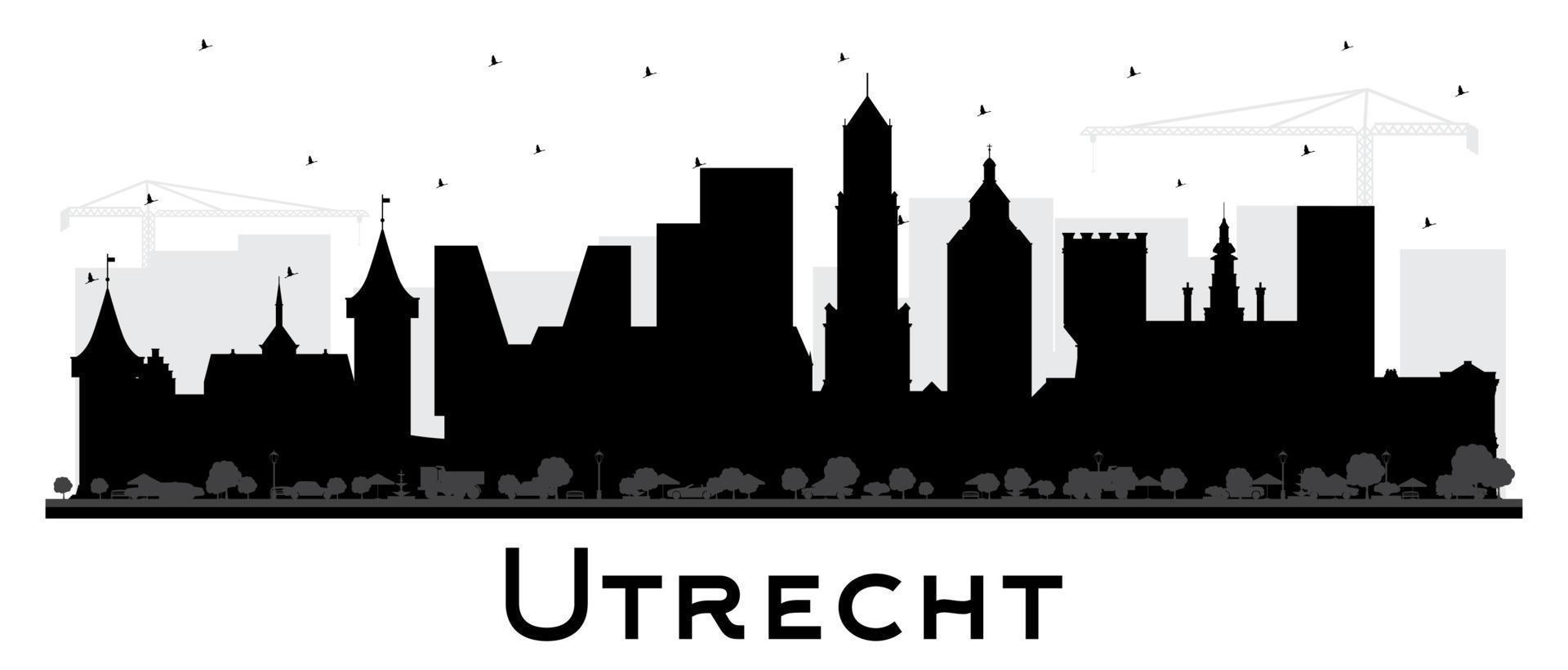 utrecht Nederland stad horizon silhouet met zwart gebouwen geïsoleerd Aan wit. vector