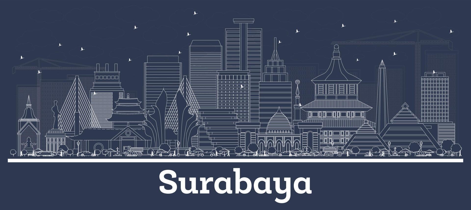 schets Surabaya Indonesië stad horizon met wit gebouwen. vector