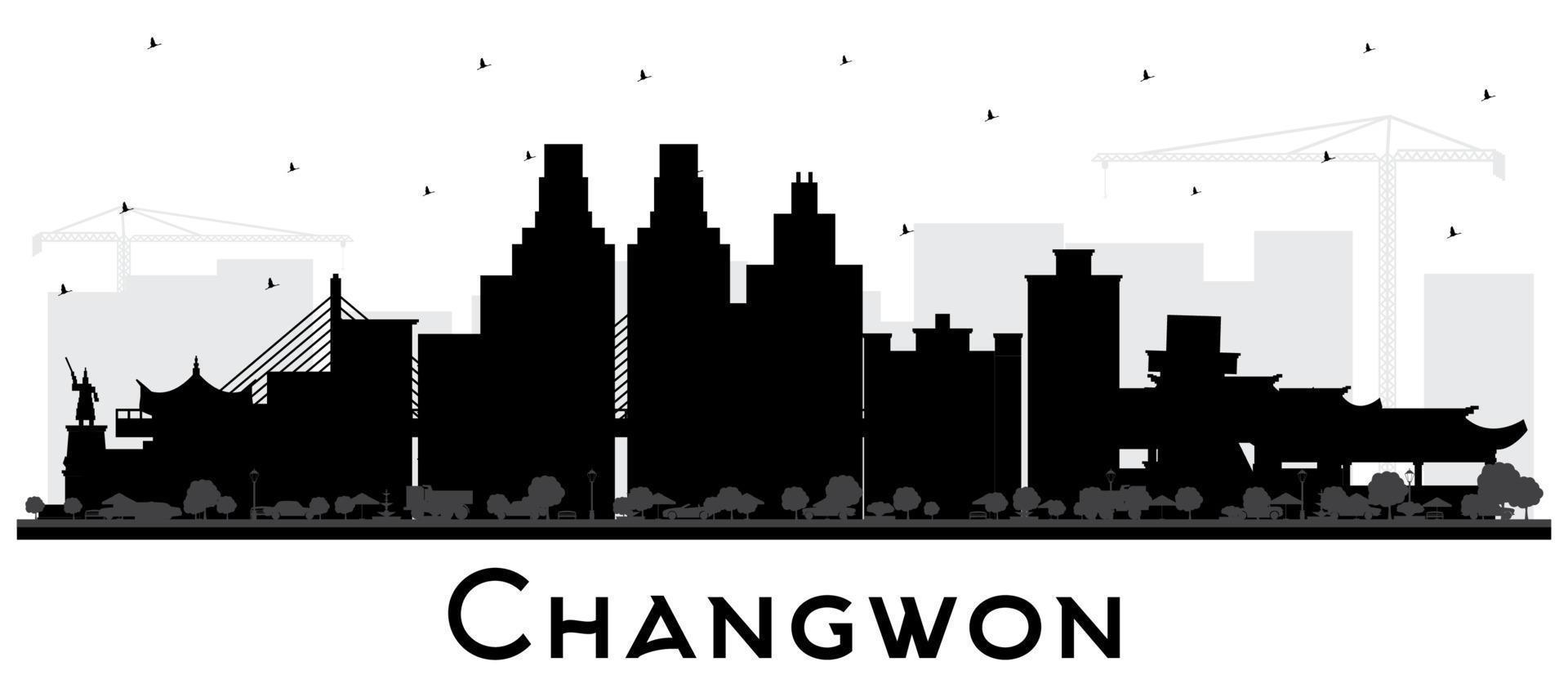 Changwon zuiden Korea stad horizon silhouet met zwart gebouwen geïsoleerd Aan wit. vector