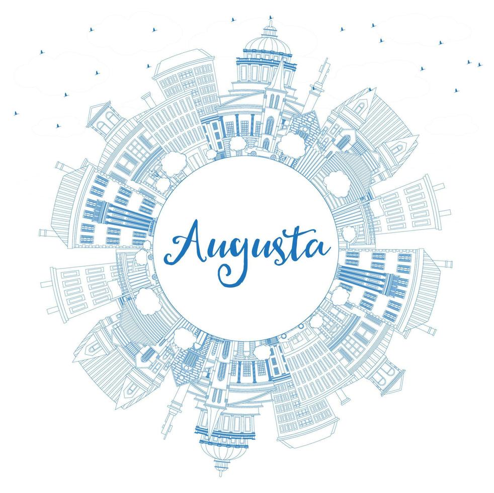 schets Augusta Maine stad horizon met blauw gebouwen en kopiëren ruimte. vector