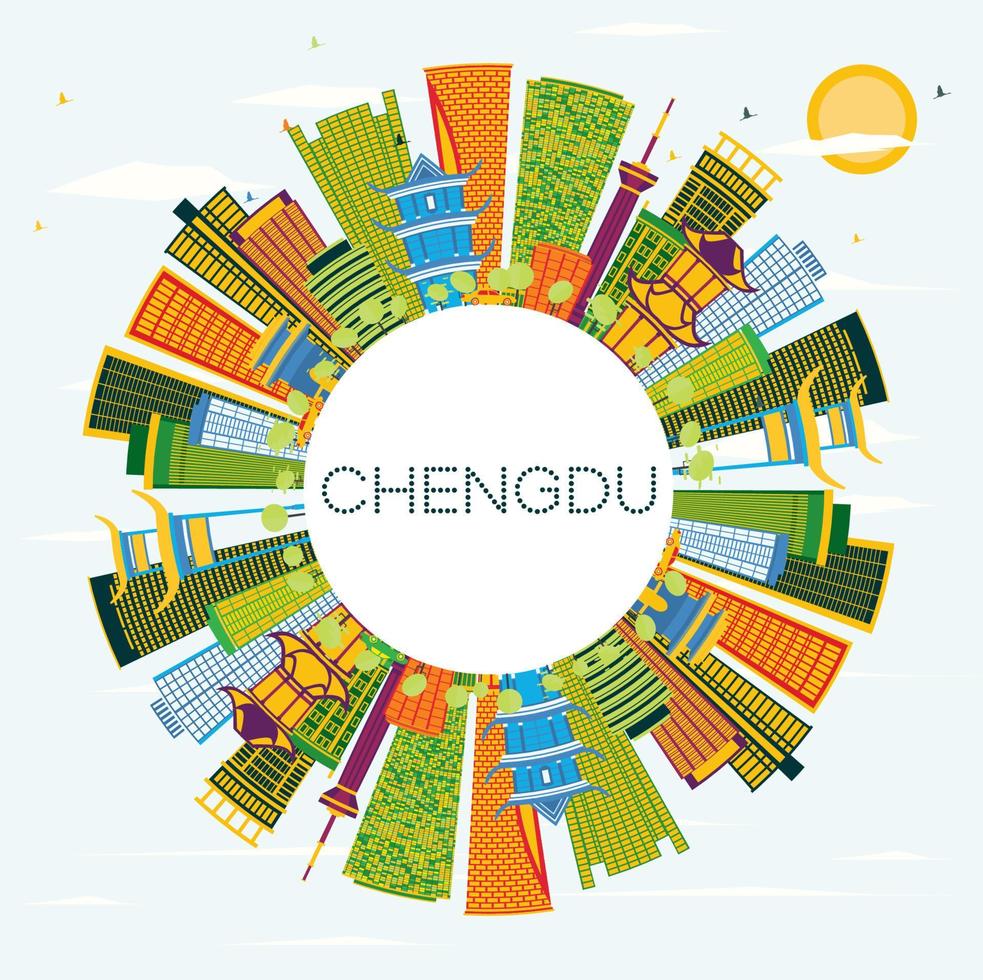 Chengdu China stad horizon met kleur gebouwen, blauw lucht en kopiëren ruimte. vector