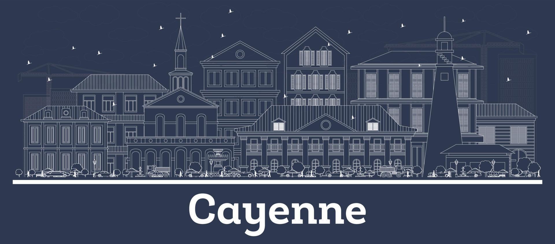 schets cayenne Frans Guyana stad horizon met wit gebouwen. vector
