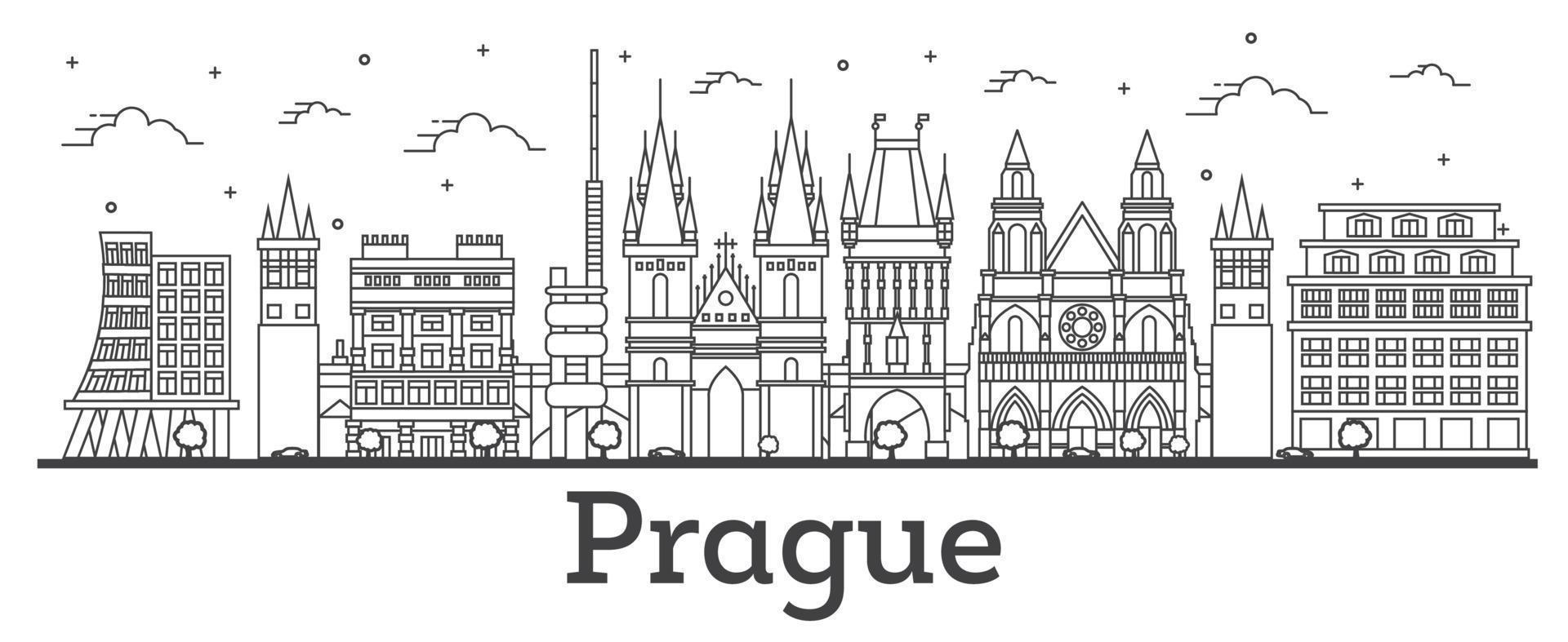 schets Praag Tsjechisch republiek stad horizon met historisch gebouwen geïsoleerd Aan wit. vector