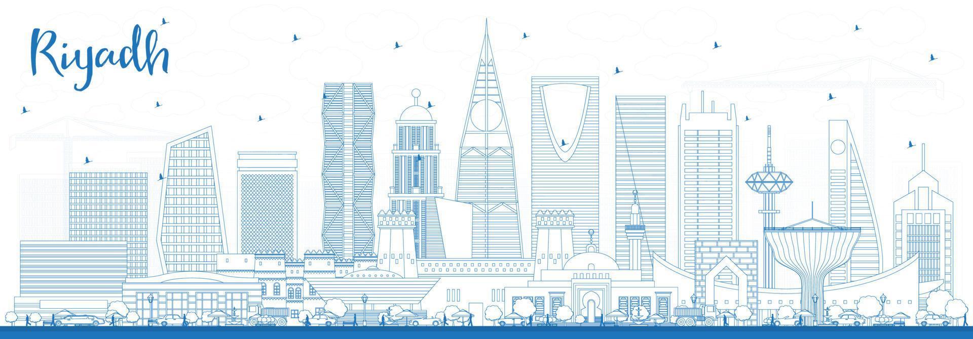 schets Riyadh saudi Arabië stad horizon met blauw gebouwen. vector