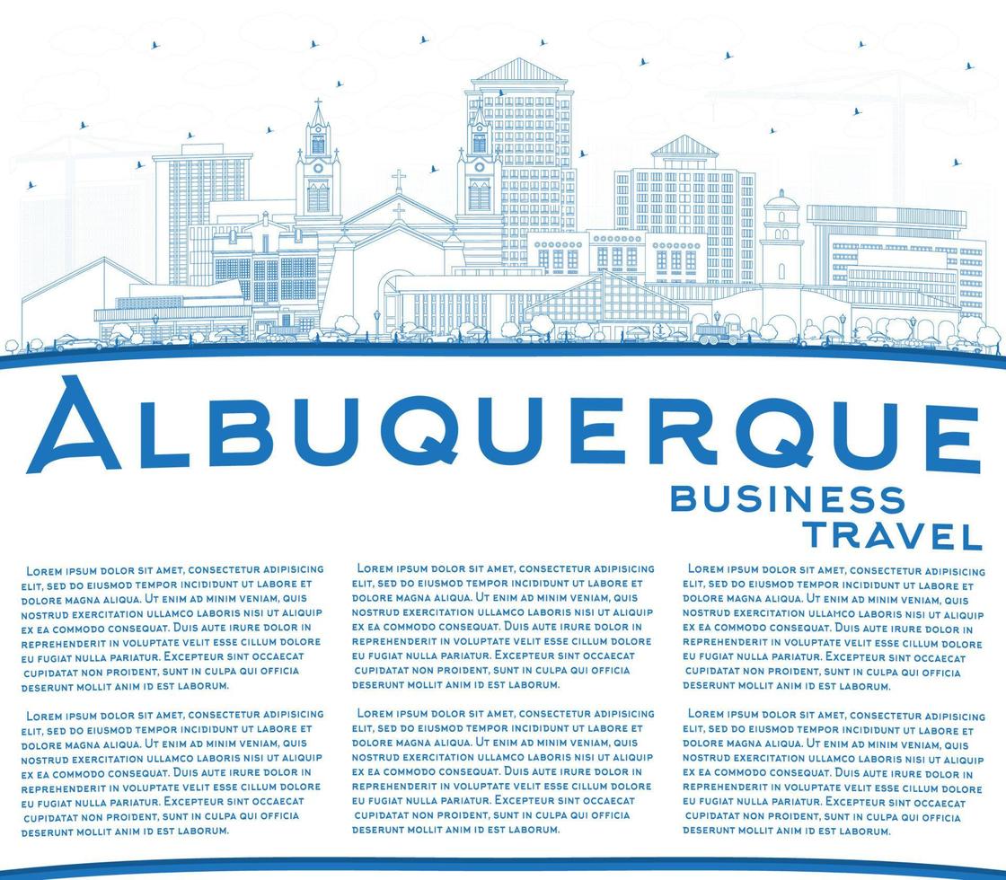 schets Albuquerque nieuw Mexico stad horizon met blauw gebouwen en kopiëren ruimte. vector