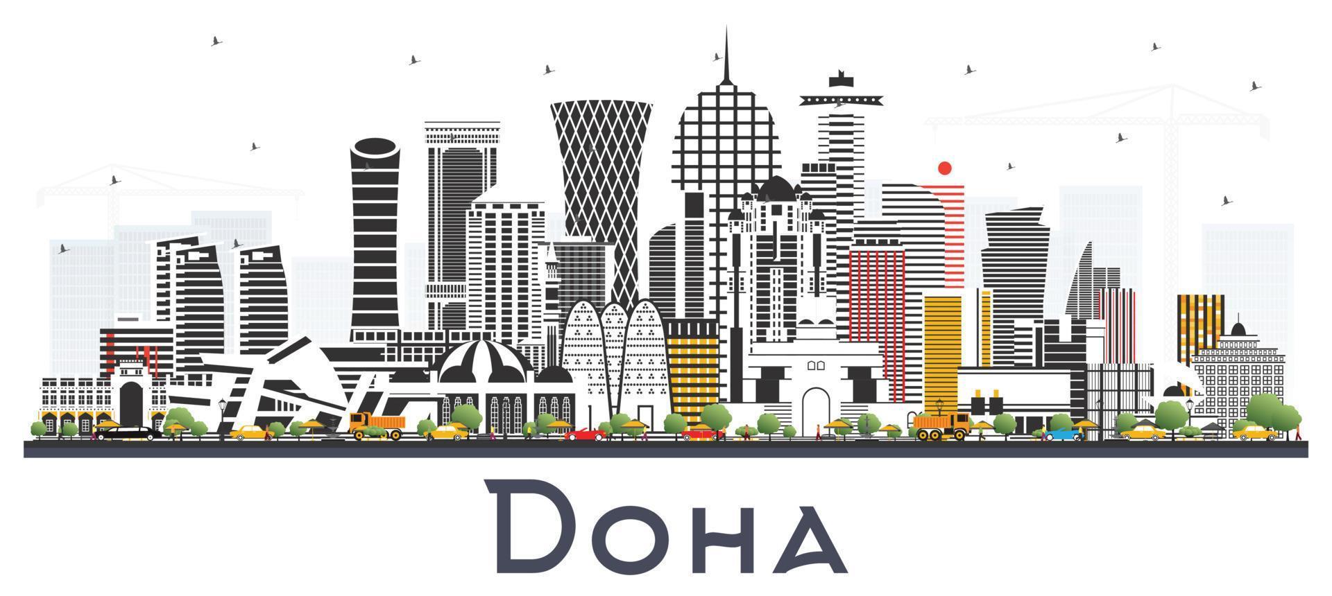 doha qatar stad horizon met kleur gebouwen geïsoleerd Aan wit. vector