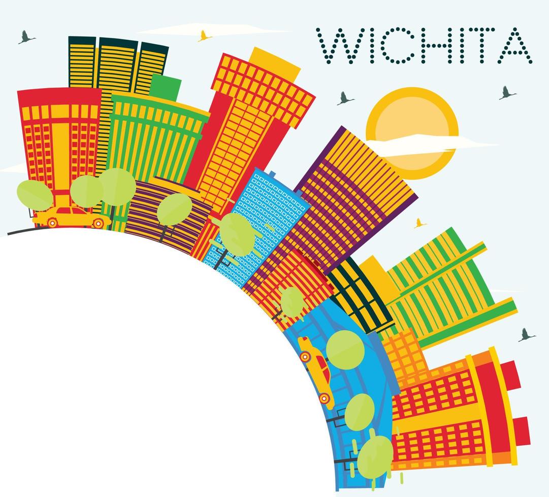 wichita Kansas Verenigde Staten van Amerika stad horizon met kleur gebouwen, blauw lucht en kopiëren ruimte. vector