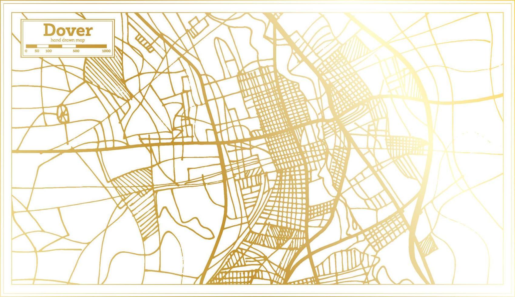 Dover Delaware Verenigde Staten van Amerika stad kaart in retro stijl in gouden kleur. schets kaart. vector