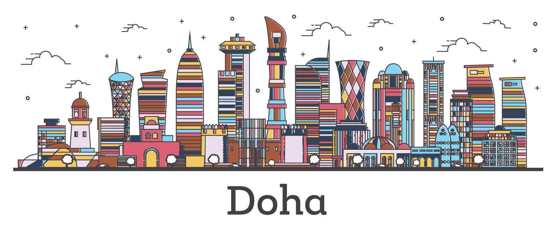 schets doha qatar stad horizon met kleur gebouwen geïsoleerd Aan wit. vector