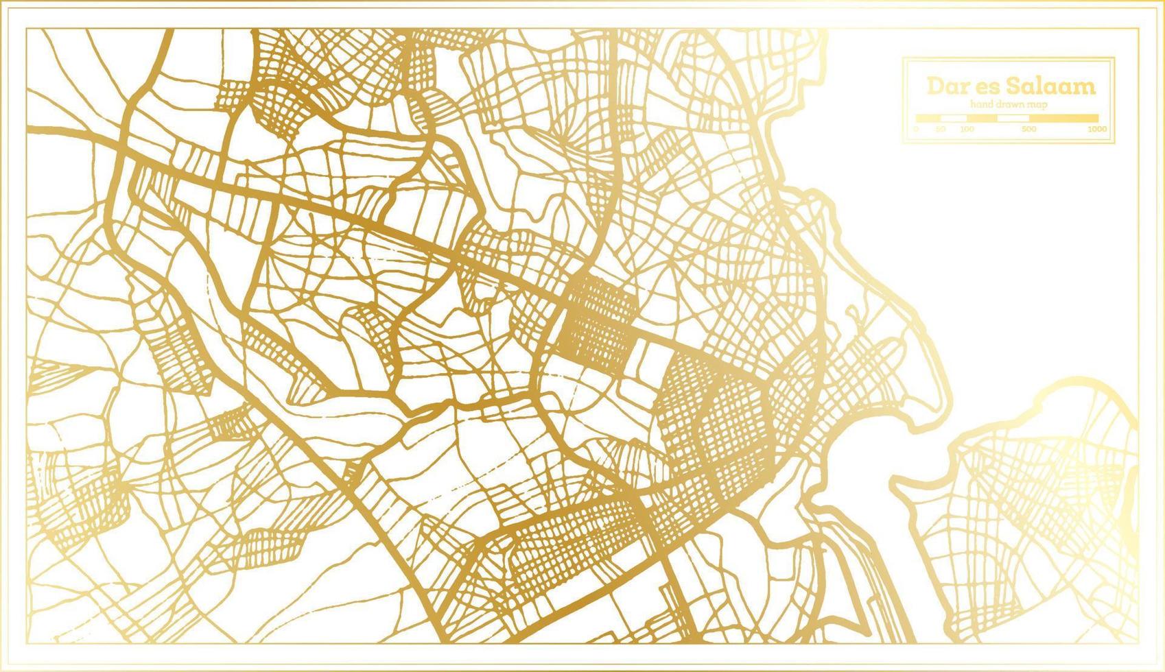 dar es salaam Tanzania stad kaart in retro stijl in gouden kleur. schets kaart. vector