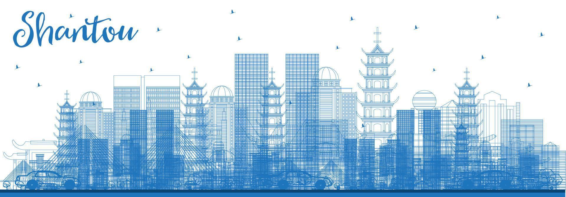 schets shantou China stad horizon met blauw gebouwen. vector
