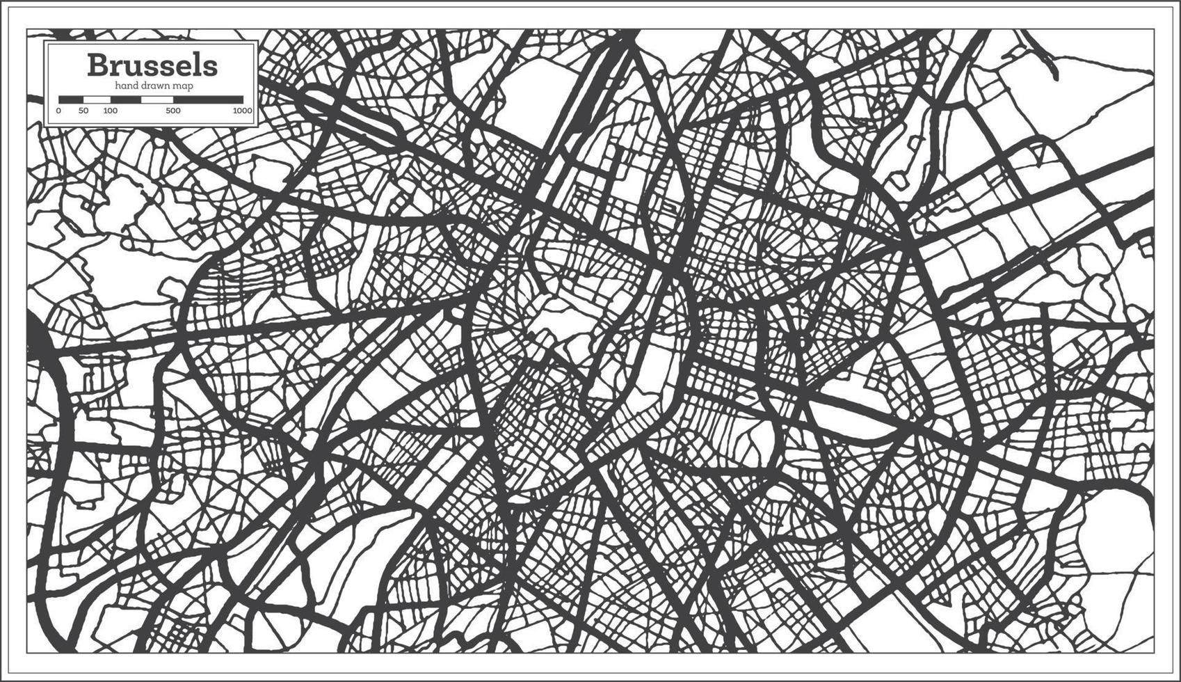 Brussel belgie stad kaart in zwart en wit kleur. schets kaart. vector