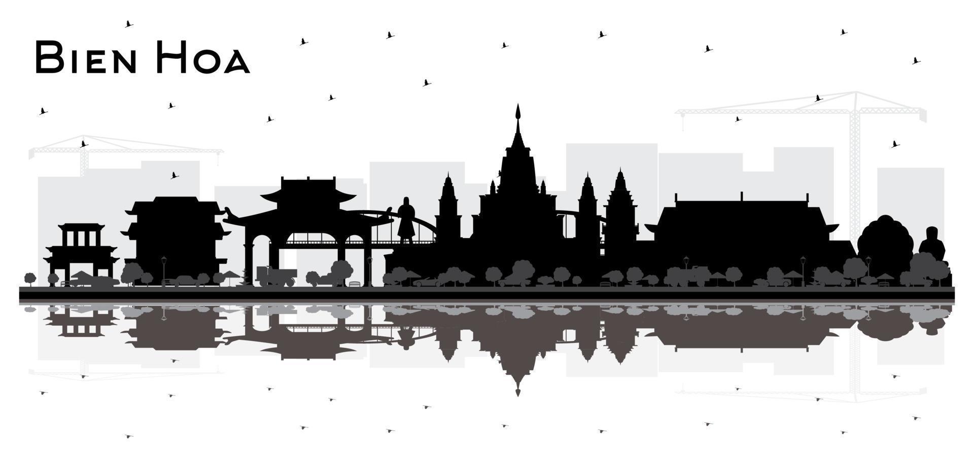 bien hoezo Vietnam stad horizon silhouet met zwart gebouwen en reflecties geïsoleerd Aan wit. vector