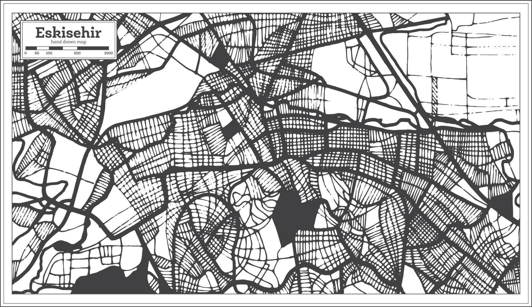 eskisehir kalkoen stad kaart in zwart en wit kleur in retro stijl. schets kaart. vector