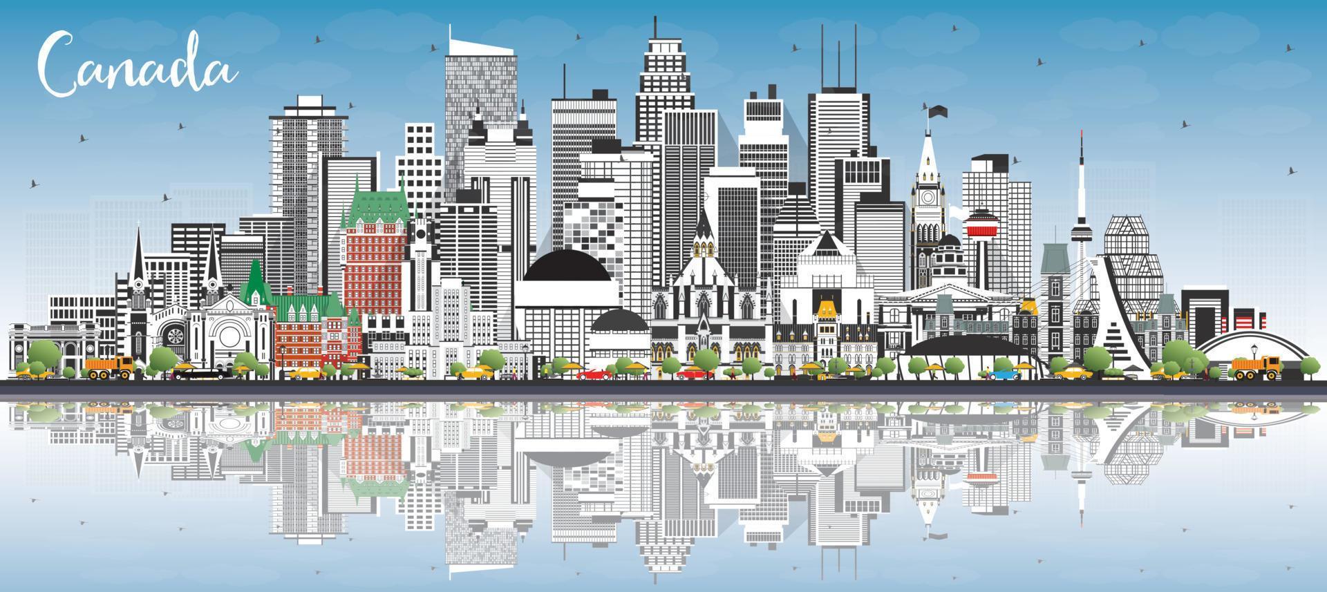 Canada stad horizon met grijs gebouwen, blauw lucht en reflecties. vector