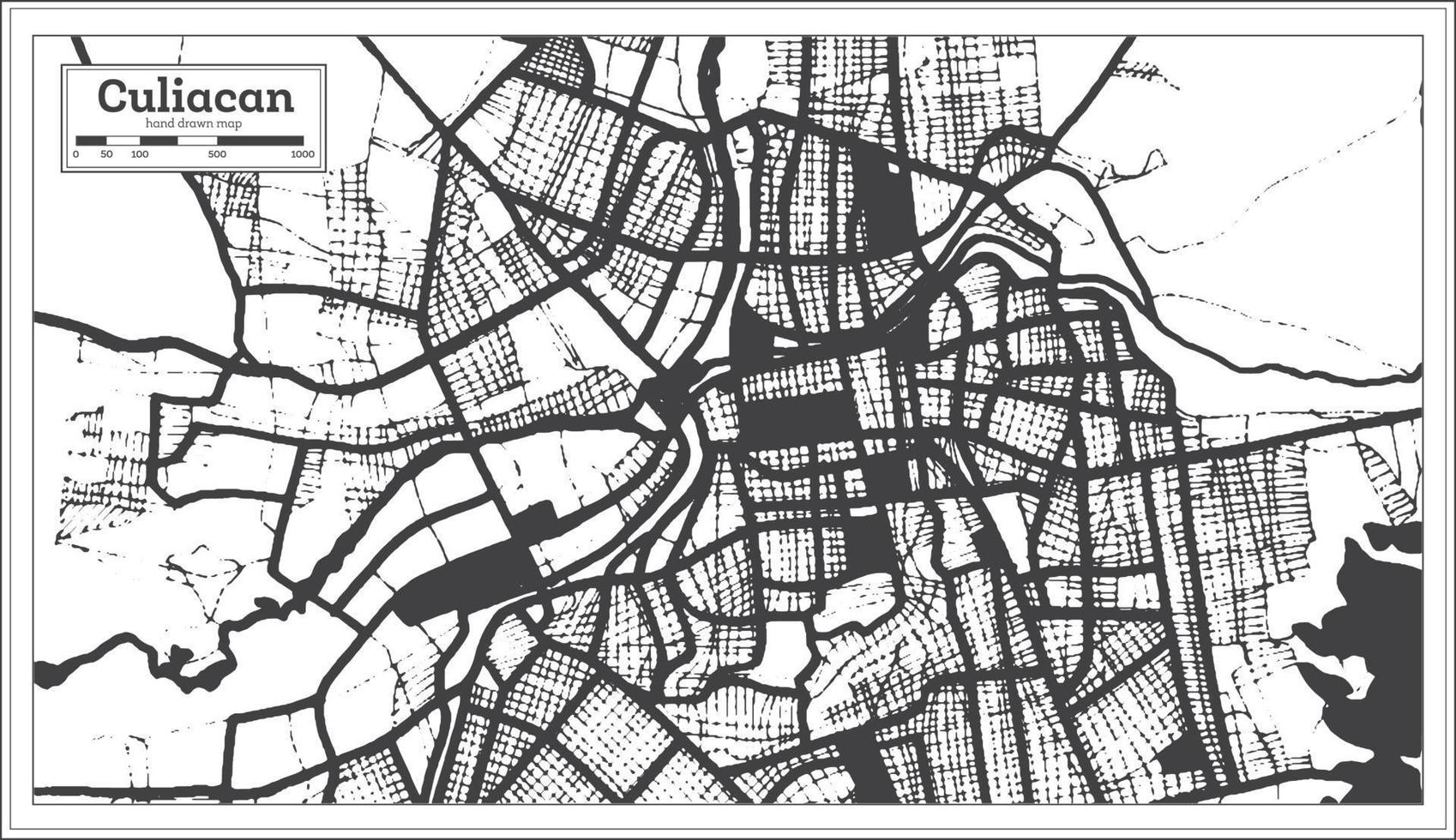 culiacan Mexico stad kaart in zwart en wit kleur in retro stijl. schets kaart. vector