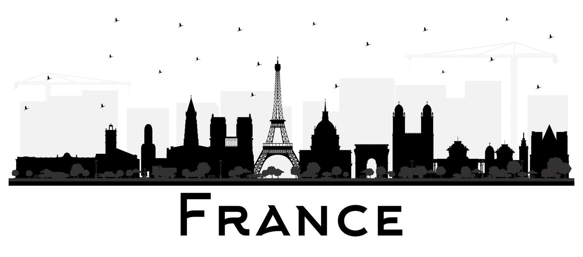Frankrijk horizon silhouet met zwart gebouwen geïsoleerd Aan wit. vector