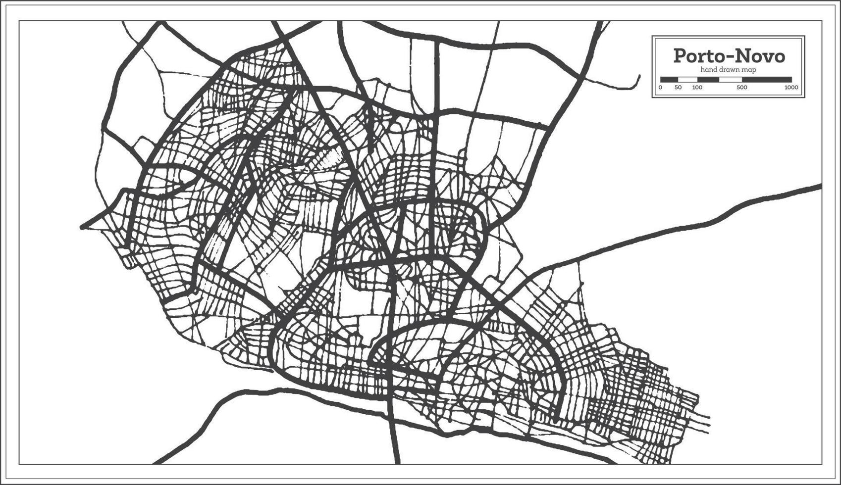 porto novo Benin stad kaart iin zwart en wit kleur. schets kaart. vector