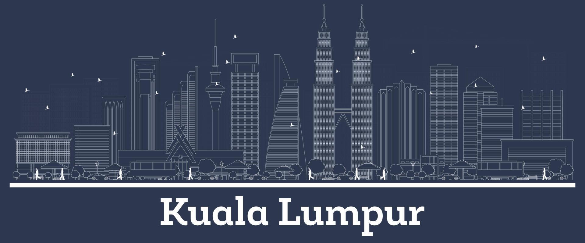 schets Kuala lumpur Maleisië stad horizon met wit gebouwen. vector