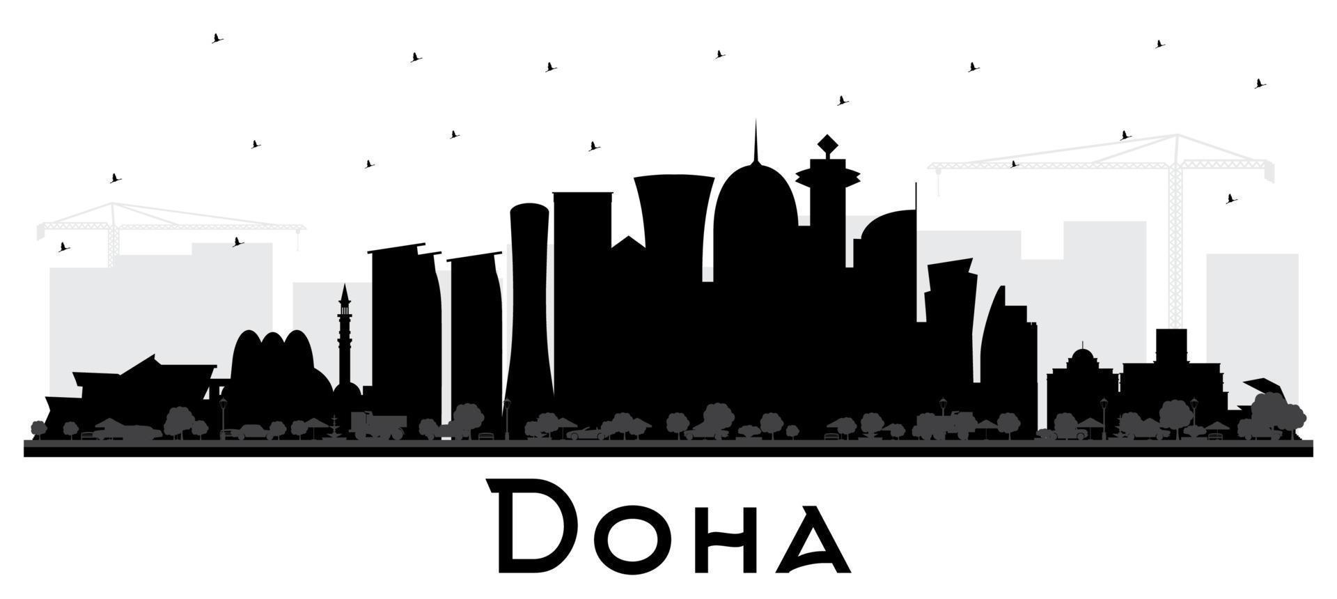 doha qatar stad horizon silhouet met zwart gebouwen geïsoleerd Aan wit. vector