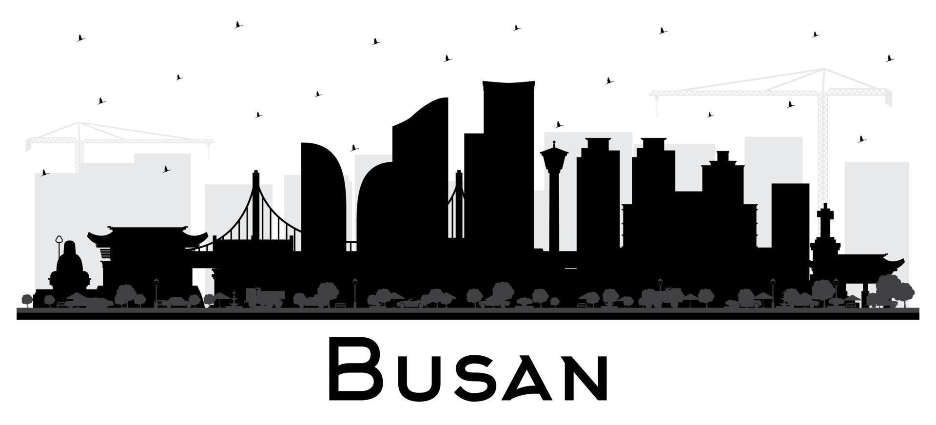 Busan zuiden Korea stad horizon silhouet met zwart gebouwen geïsoleerd Aan wit. vector