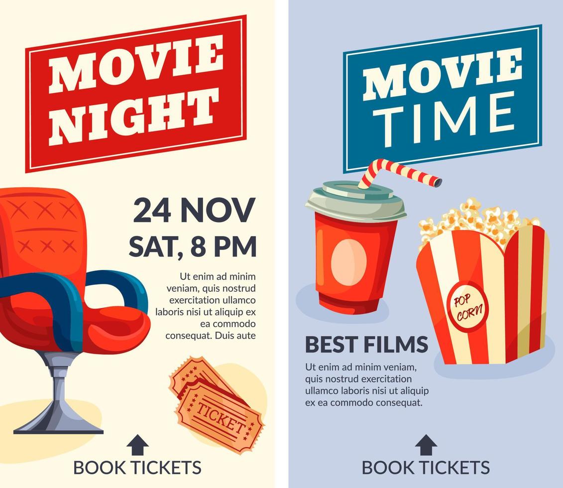 film nacht het beste films, reservering kaartjes banners vector