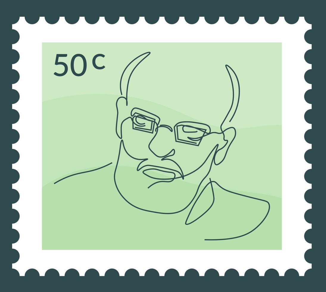 portret van Mens in bril lijn kunst, poststempel vector