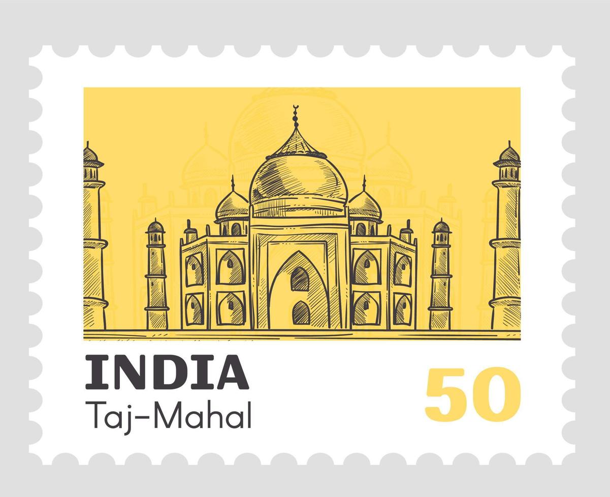 Indisch bezienswaardigheden en beroemd plaatsen, taj mahal poststempel vector