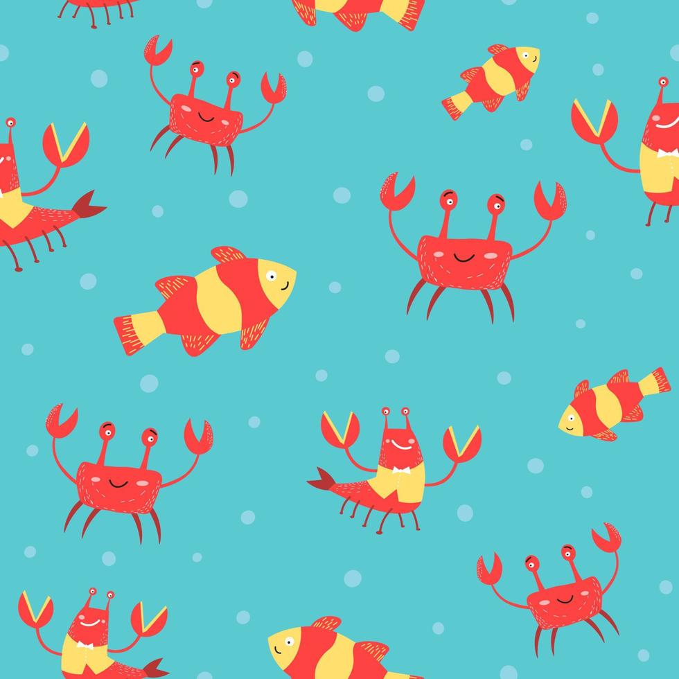 krab en clown vis, aquarium naadloos patroon vector