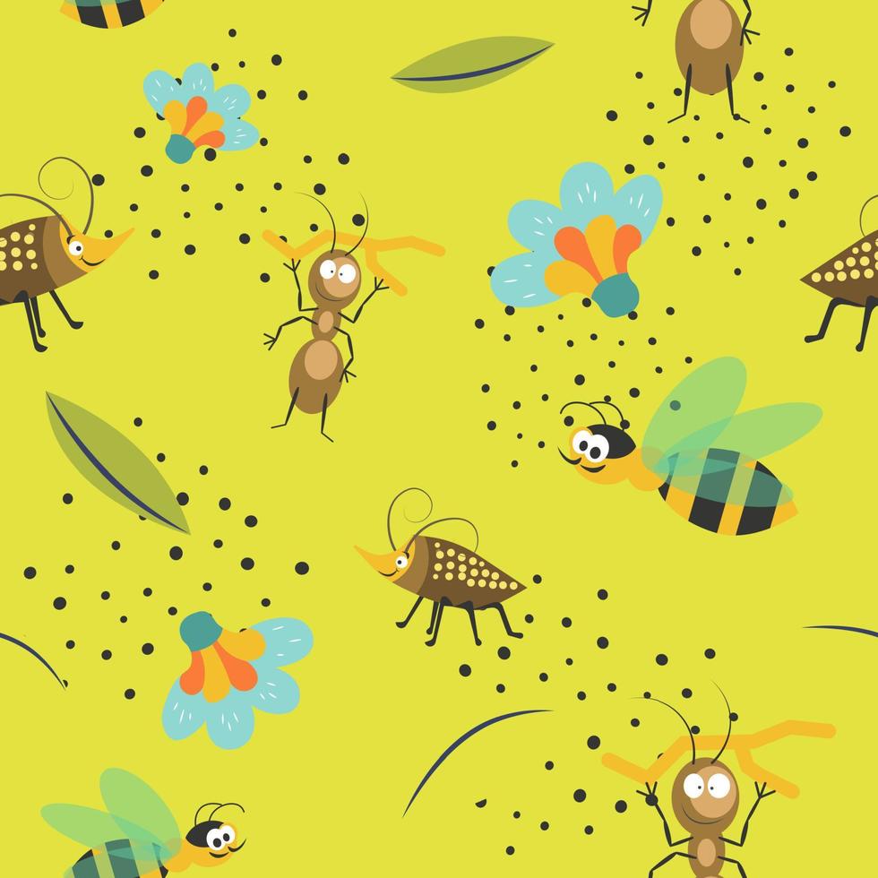 grappig insecten, mieren en kevers, bijen patroon vector